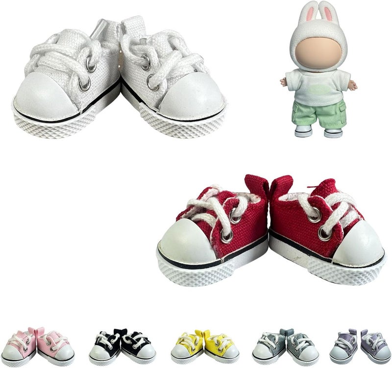QIXINGWISE Store 2 Pairs 17cm Doll Shoes, Lace-Up Canvas Sneakers Mini Shoes for 17cm Dolls, Fingerboard Shoes, Mini Finger Shoes, Clothing Accessory for 6.7in Dolls (Red & White) - Image 1